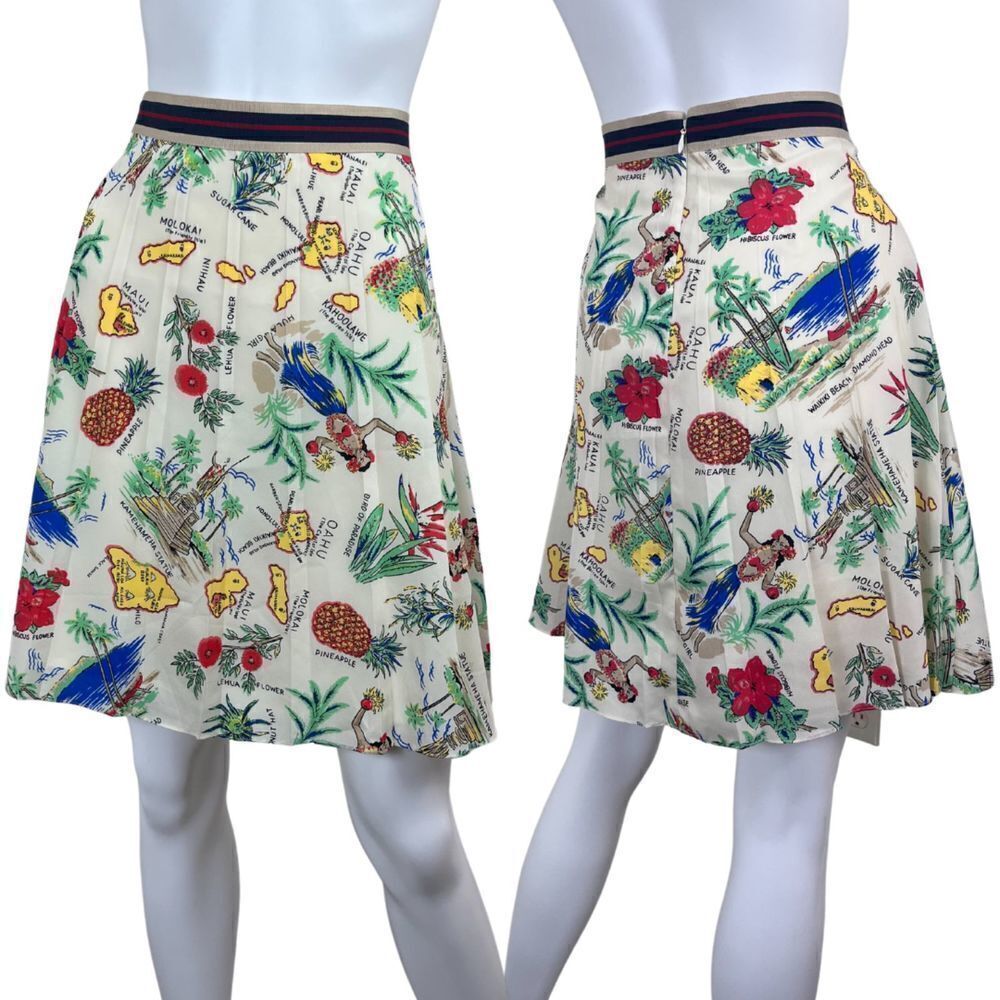 J Crew Women Size 2 Cream Novelty Hawaiian Pleated Mini A Line Skirt Resortwear